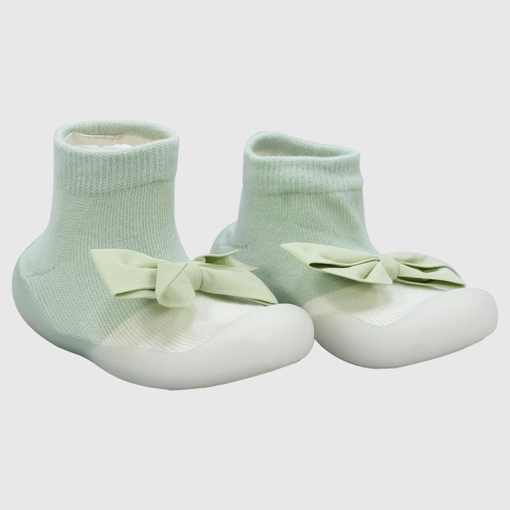 MINT GREEN BOW GRIPPER SLIPPER WINTER THICK COTTON BABY SOCKS - Ourkids - Bella Bambino