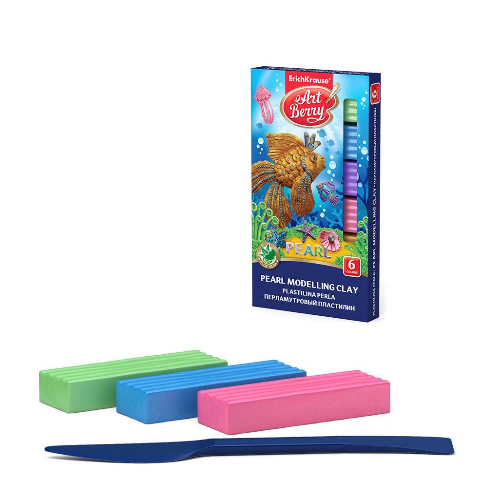 Modelling clay ArtBerry® Pearl with Aloe Vera 6 colors, 90g with modelling tool - Ourkids - Erich Krause