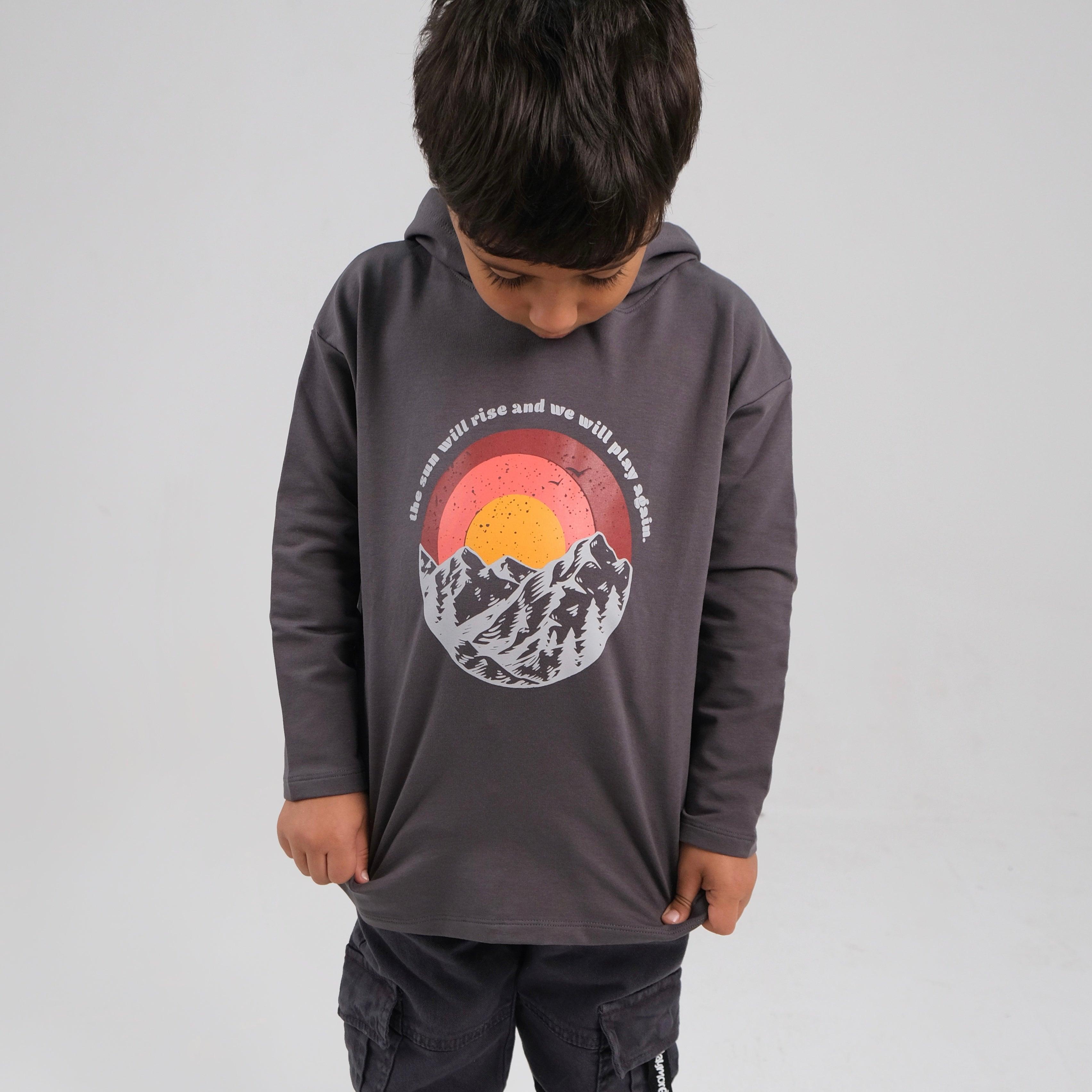 Mountain Top Long-Sleeved Hooded T-shirt - Ourkids - Playmore