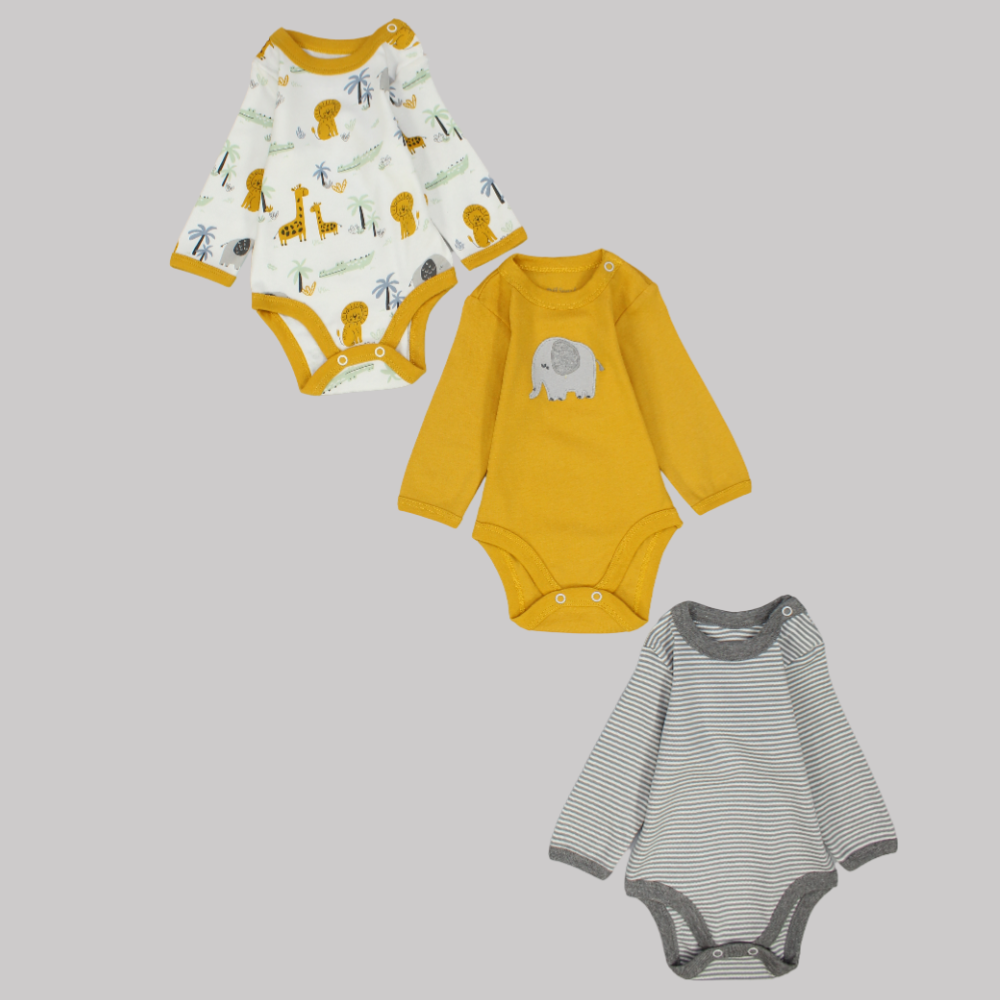 Multicolored Long-Sleeved Underwear Bodysuit (Pack Of 3) - Ourkids - Al Sayad