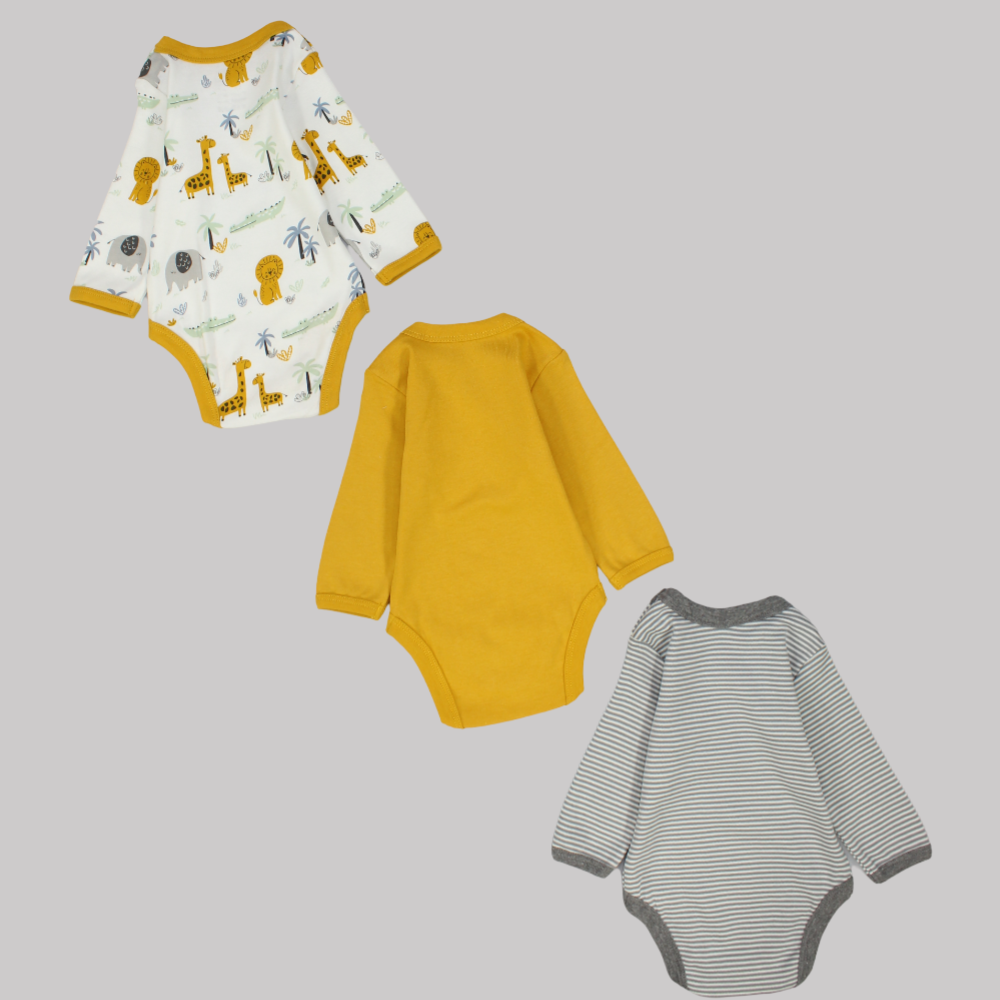 Multicolored Long-Sleeved Underwear Bodysuit (Pack Of 3) - Ourkids - Al Sayad