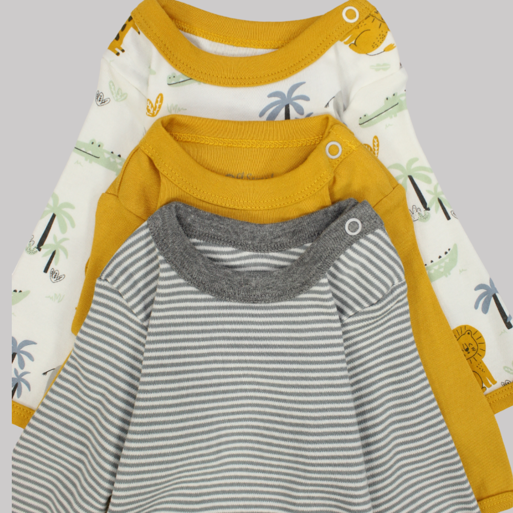 Multicolored Long-Sleeved Underwear Bodysuit (Pack Of 3) - Ourkids - Al Sayad