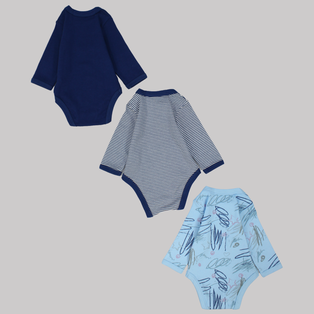 Multicolored Long-Sleeved Underwear Bodysuit (Pack Of 3) - Ourkids - Al Sayad