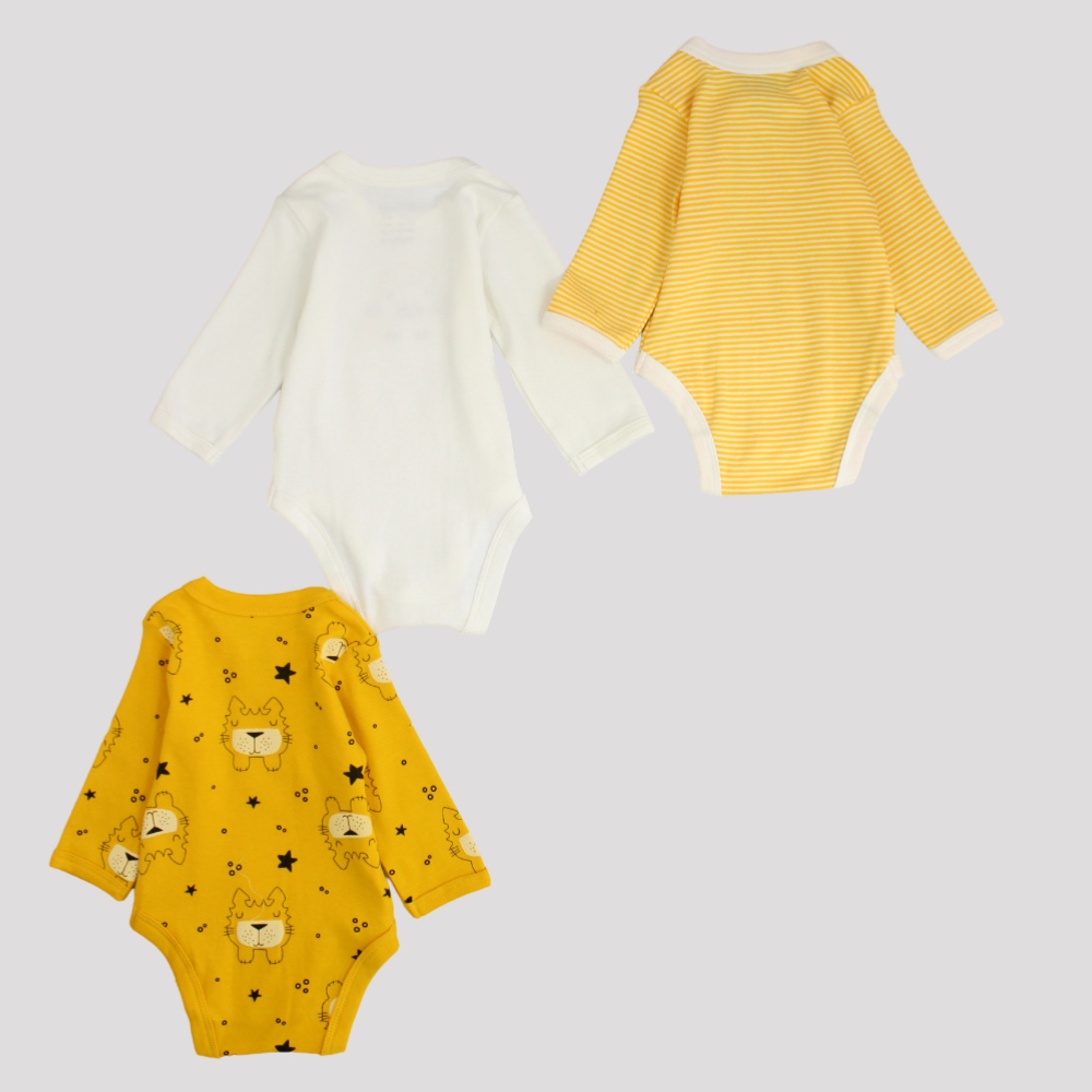Multicolored Long-Sleeved Underwear Bodysuit (Pack Of 3) - Ourkids - Al Sayad