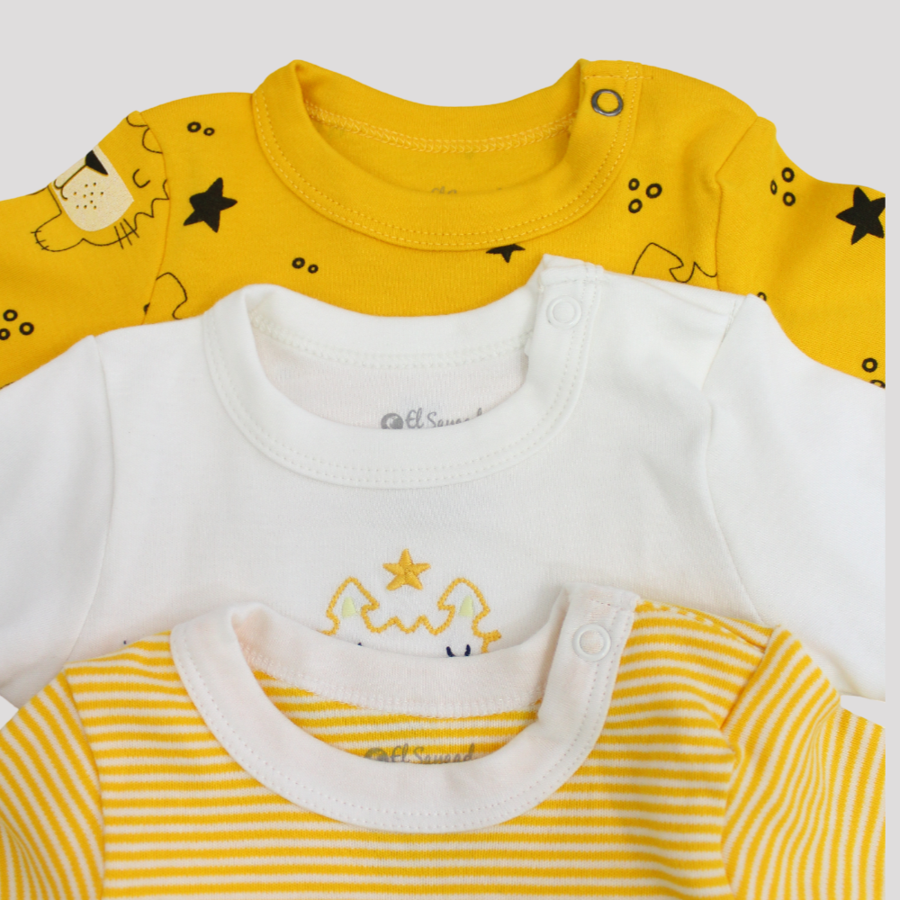 Multicolored Long-Sleeved Underwear Bodysuit (Pack Of 3) - Ourkids - Al Sayad