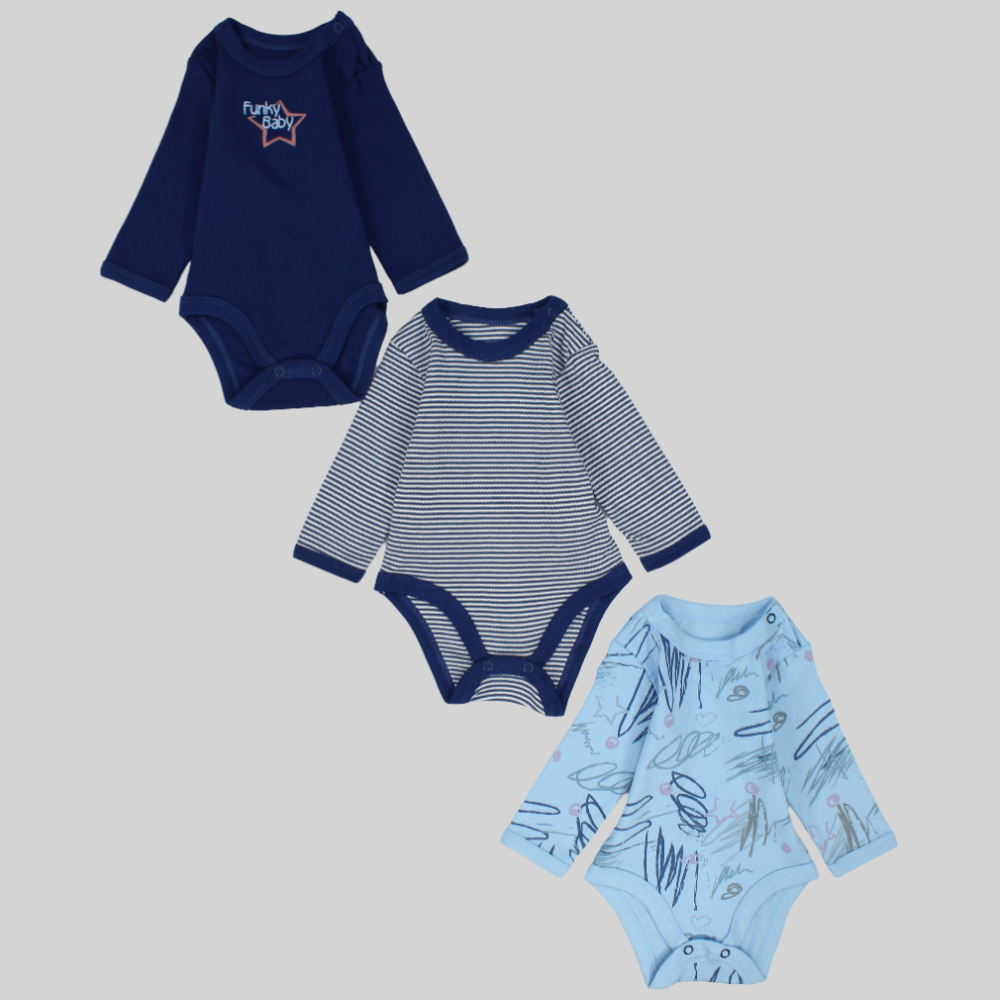 Multicolored Long-Sleeved Underwear Bodysuit (Pack Of 3) - Ourkids - Al Sayad