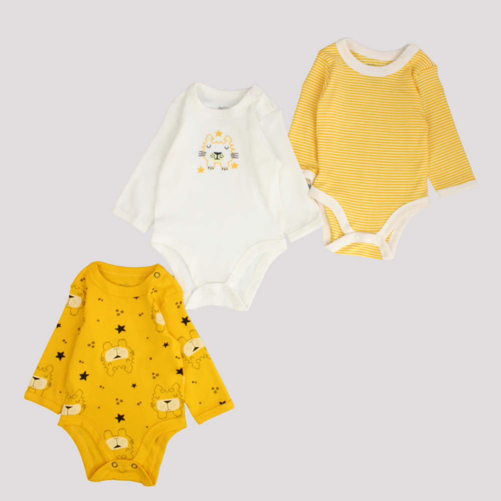 Multicolored Long-Sleeved Underwear Bodysuit (Pack Of 3) - Ourkids - Al Sayad