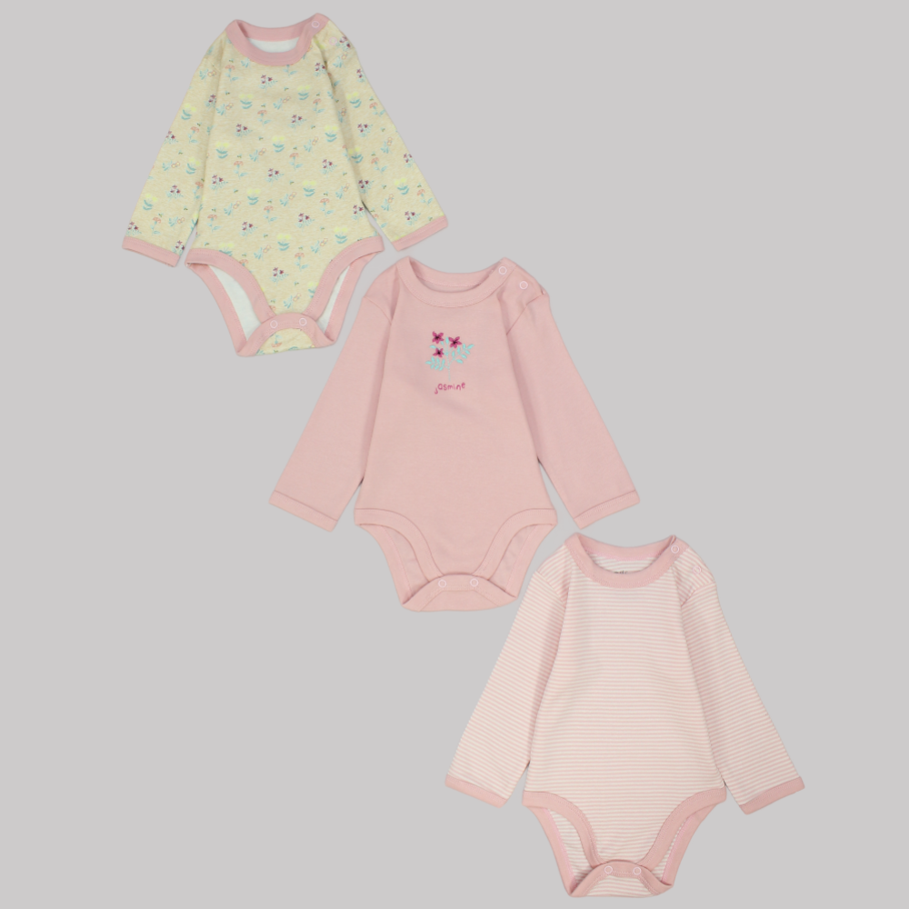 Multicolored Long-Sleeved Underwear Bodysuit (Pack Of 3) - Ourkids - Al Sayad