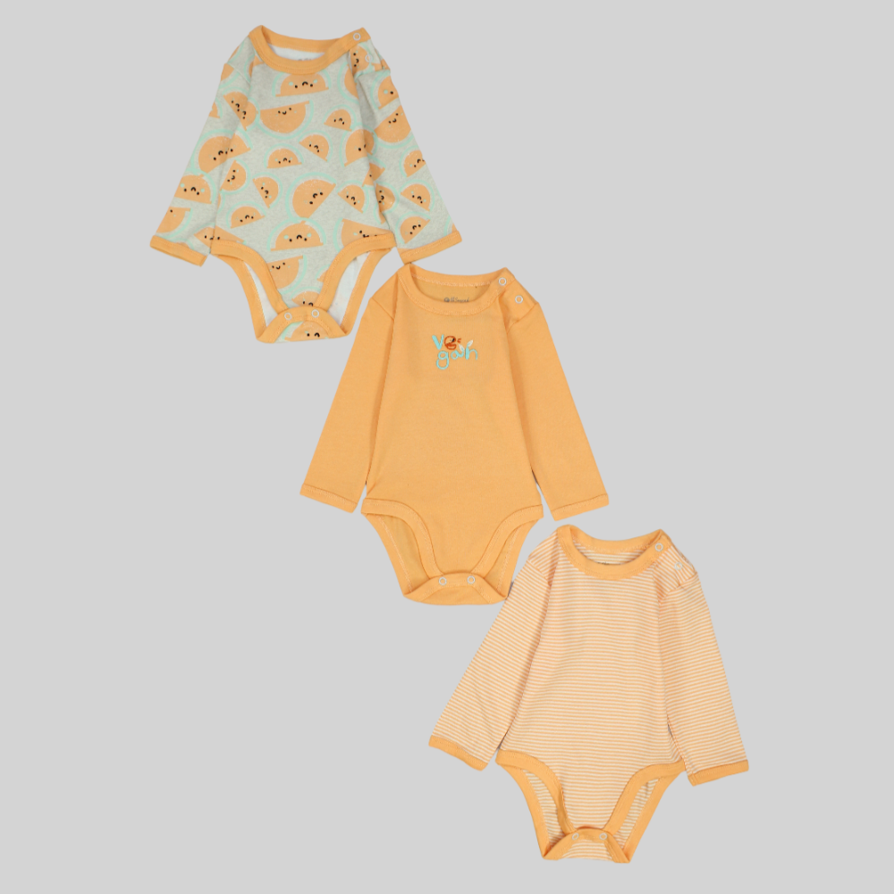 Multicolored Long-Sleeved Underwear Bodysuit (Pack Of 3) - Ourkids - Al Sayad