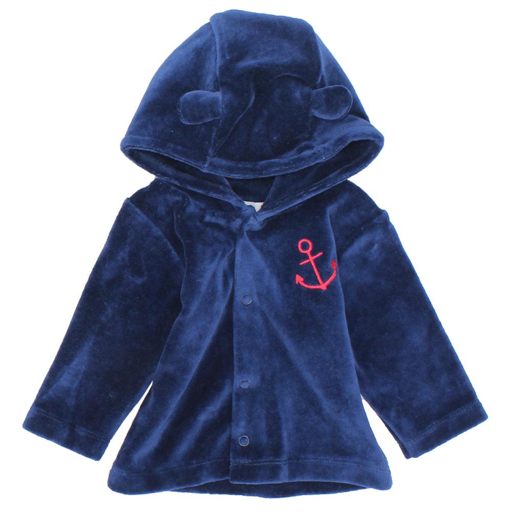 Nautical Navy Long-Sleeved Velvet Hooded Pajama - Ourkids - Ourkids
