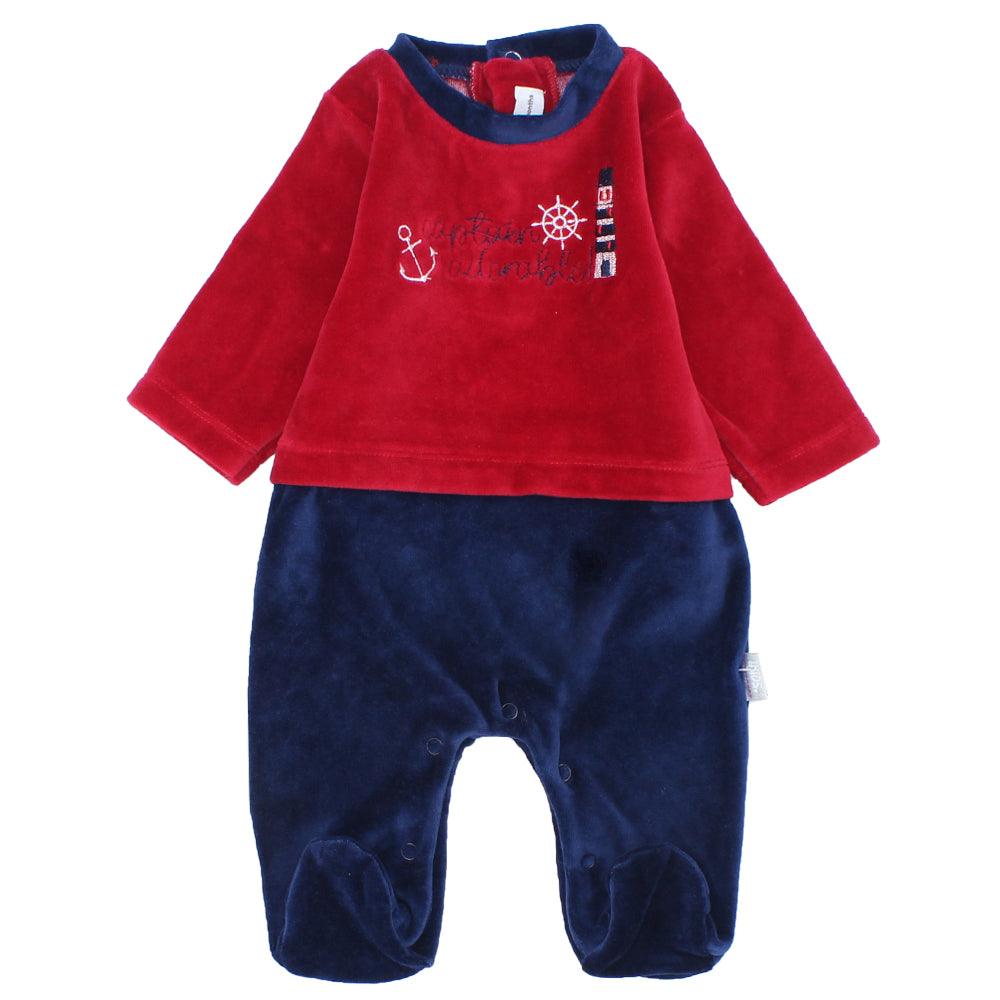 Nautical Velvet Baby Footie - Ourkids - Ourkids