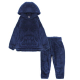 Navy Long-Sleeved Fleeced Hooded Pajama - Ourkids - Ourkids