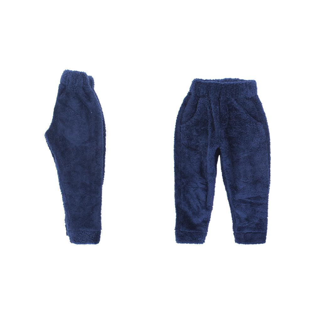 Navy Long-Sleeved Fleeced Hooded Pajama - Ourkids - Ourkids