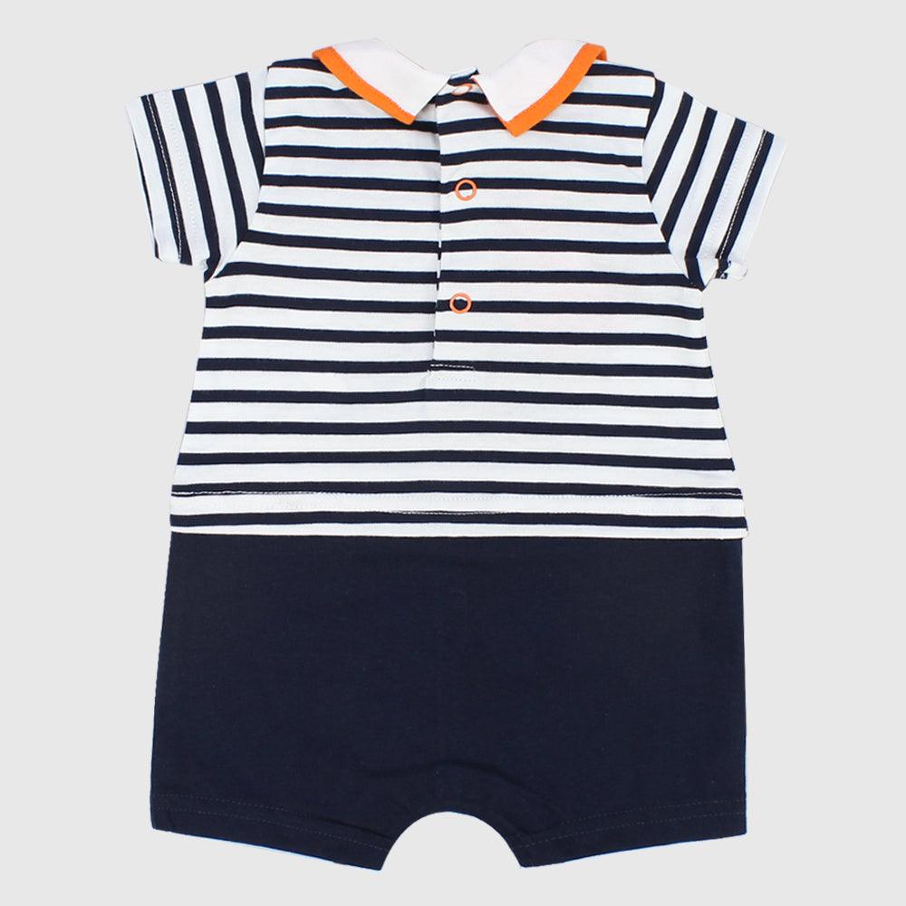 Navy Striped Short-Sleeved Romper - Ourkids - Pompelo