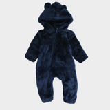 Navy Teddy Fleeced Hooded Onesie - Ourkids - Ourkids