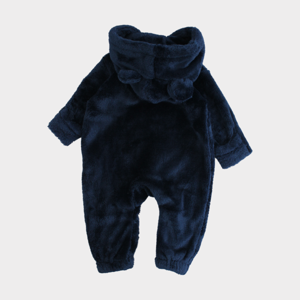 Navy Teddy Fleeced Hooded Onesie - Ourkids - Ourkids