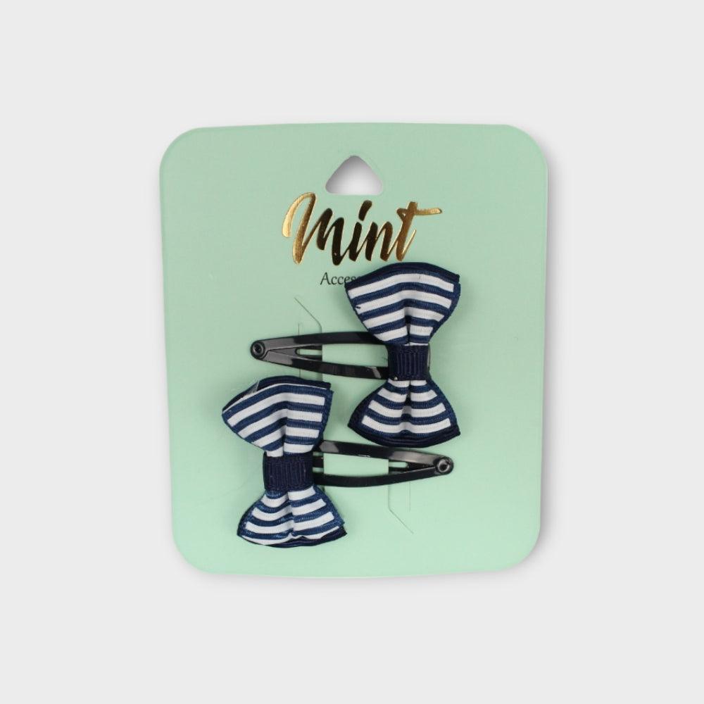 Navy Tic Tack With A Navy Striped Bow (Pack Of 2) - Ourkids - MINT