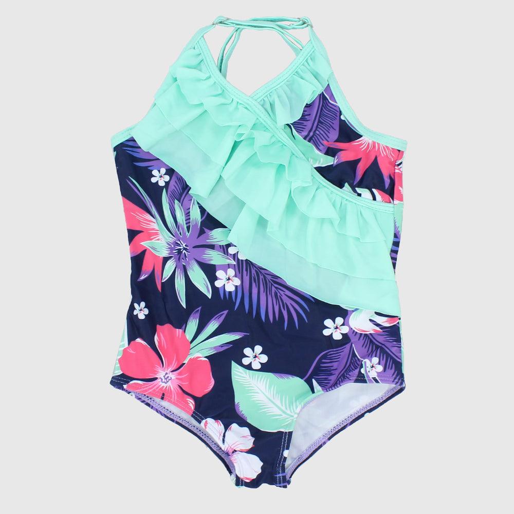 Navy/Mint Green Flowery One-Piece Swim Suit - Ourkids - Bella Bambino