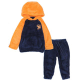 Navy/Orange Long-Sleeved Fleeced Hooded Pajama - Ourkids - Ourkids