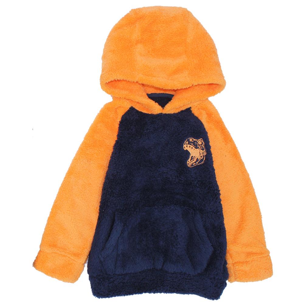 Navy/Orange Long-Sleeved Fleeced Hooded Pajama - Ourkids - Ourkids