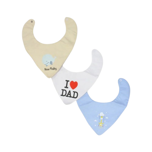 Baby Boys Cotton Bib Set – "New Baby" (Pack of 3, Scarf Style)
