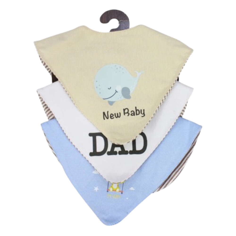 Baby Boys Cotton Bib Set – "New Baby" (Pack of 3, Scarf Style)