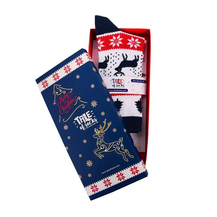 New Year's Crew Gift Box Christmas Tree & Deers Blue One Size - Ourkids - Tale Of Socks