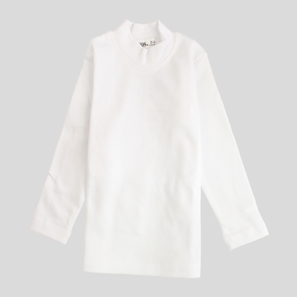 Offwhite Long-Sleeved Plain Half Collar T-Shirt - Ourkids - Ourkids