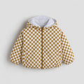 Unisex Baby Waterproof Hooded Jacket – Beige & White Checkered