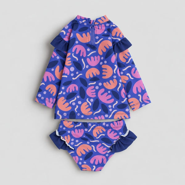 Baby Girls 2-Piece Long-Sleeve Swimsuit – Purple Floral Print – back