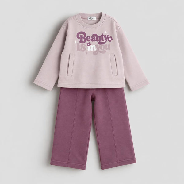 Girls Long-Sleeved Pajama – Dusty Pink with "Beauty Is In You" Print – front