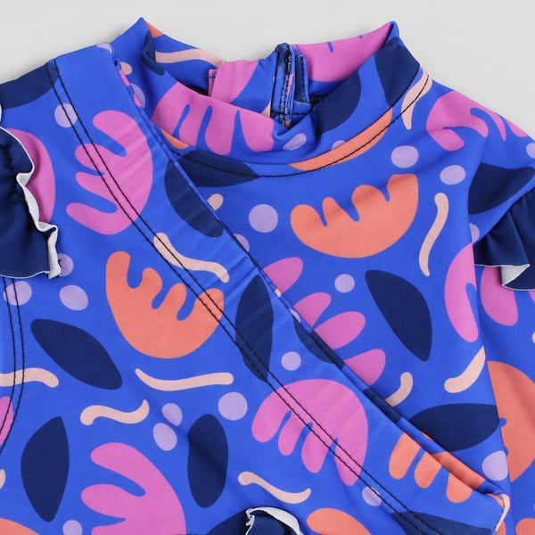 Baby Girls 2-Piece Long-Sleeve Swimsuit – Purple Floral Print – close-up