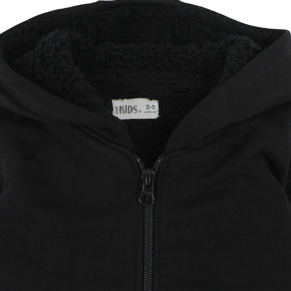 Unisex Cotton Fur-Lined Zip-Up Hoodie – Black