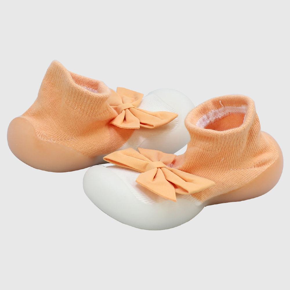 ORANGE BOW GRIPPER SLIPPER WINTER THICK COTTON BABY SOCKS - Ourkids - Bella Bambino