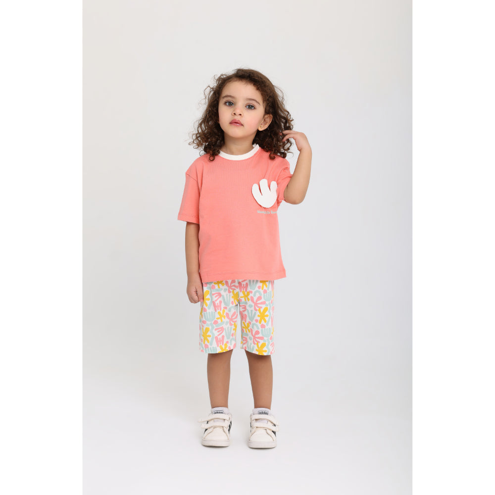 Baby Girls Cotton Outfit Set – Watermelon with "Bloom Little Flower" Print
