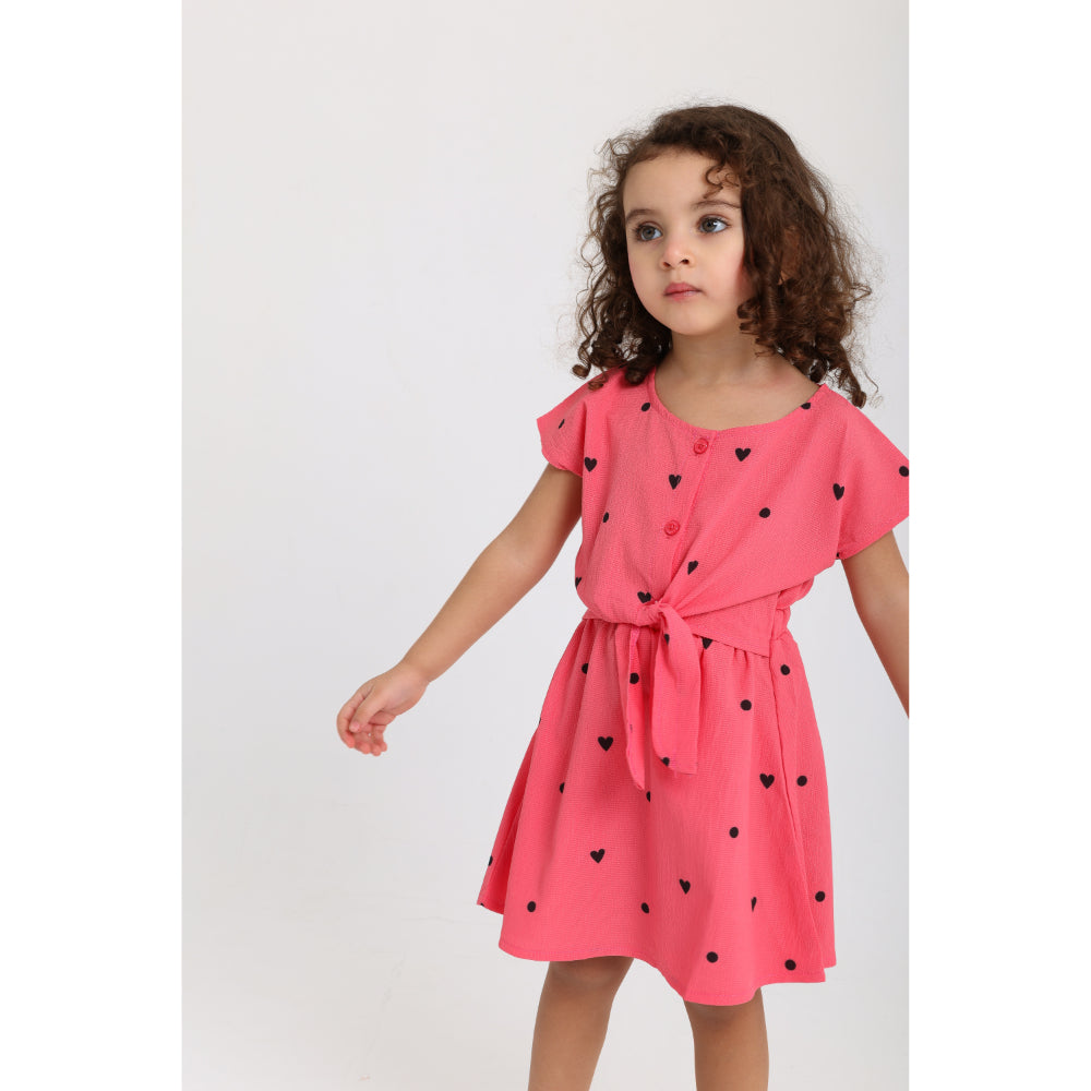 Baby Girls Cotton Sleeveless Dress – Watermelon with Hearts Print