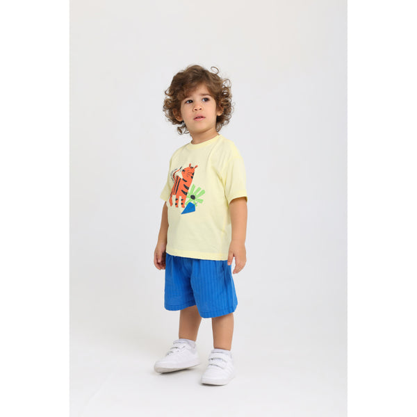 Baby Boys Cotton Outfit Set – Yellow & Blue with Tiger Print