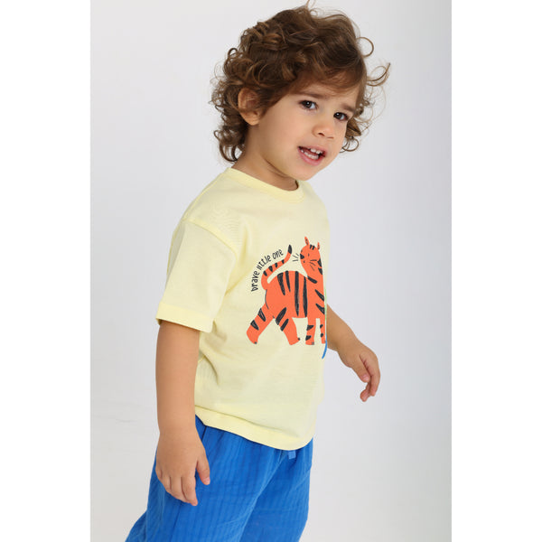 Baby Boys Cotton Outfit Set – Yellow & Blue with Tiger Print