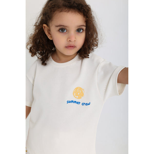 Unisex Baby Cotton T-Shirt – Off-White with "Summer Crew" Print