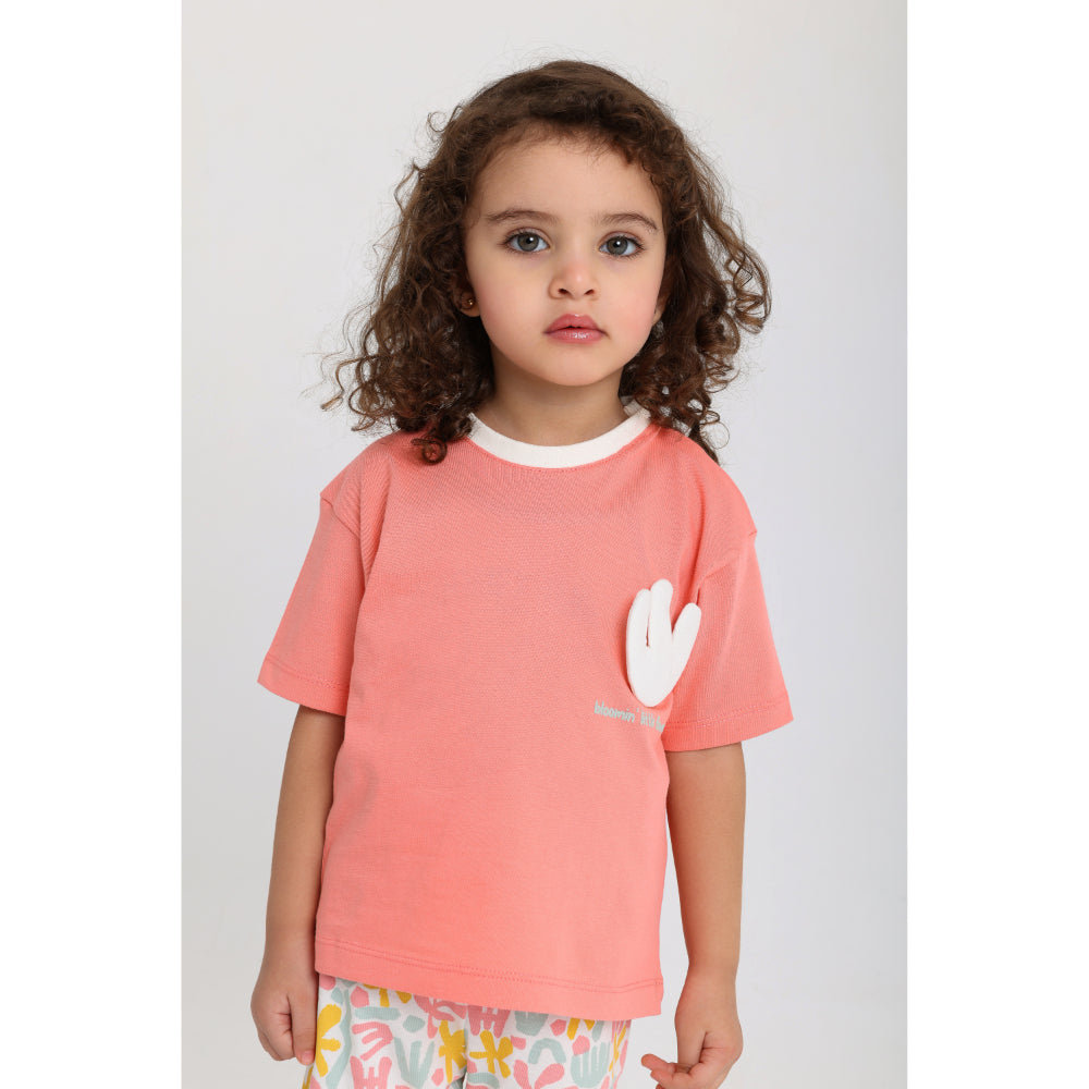 Baby Girls Cotton Outfit Set – Watermelon with "Bloom Little Flower" Print