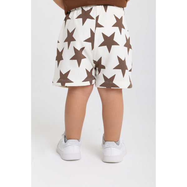 Baby Boys Cotton Shorts – Off-White with Stars Print