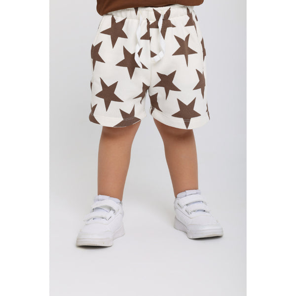 Baby Boys Cotton Shorts – Off-White with Stars Print