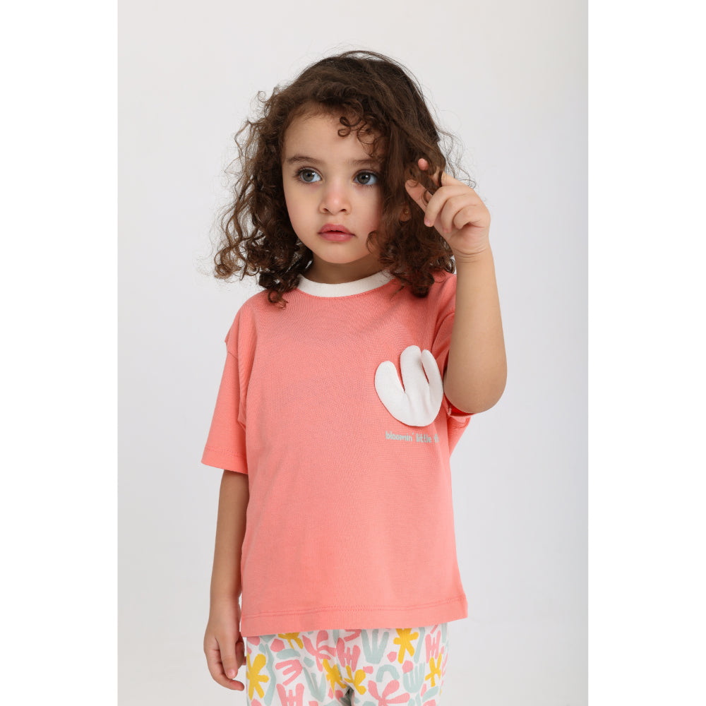 Baby Girls Cotton Outfit Set – Watermelon with "Bloom Little Flower" Print