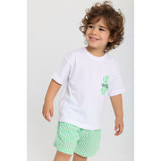 Baby Boys Cotton Outfit Set – White & Green with "Find Joy" Print