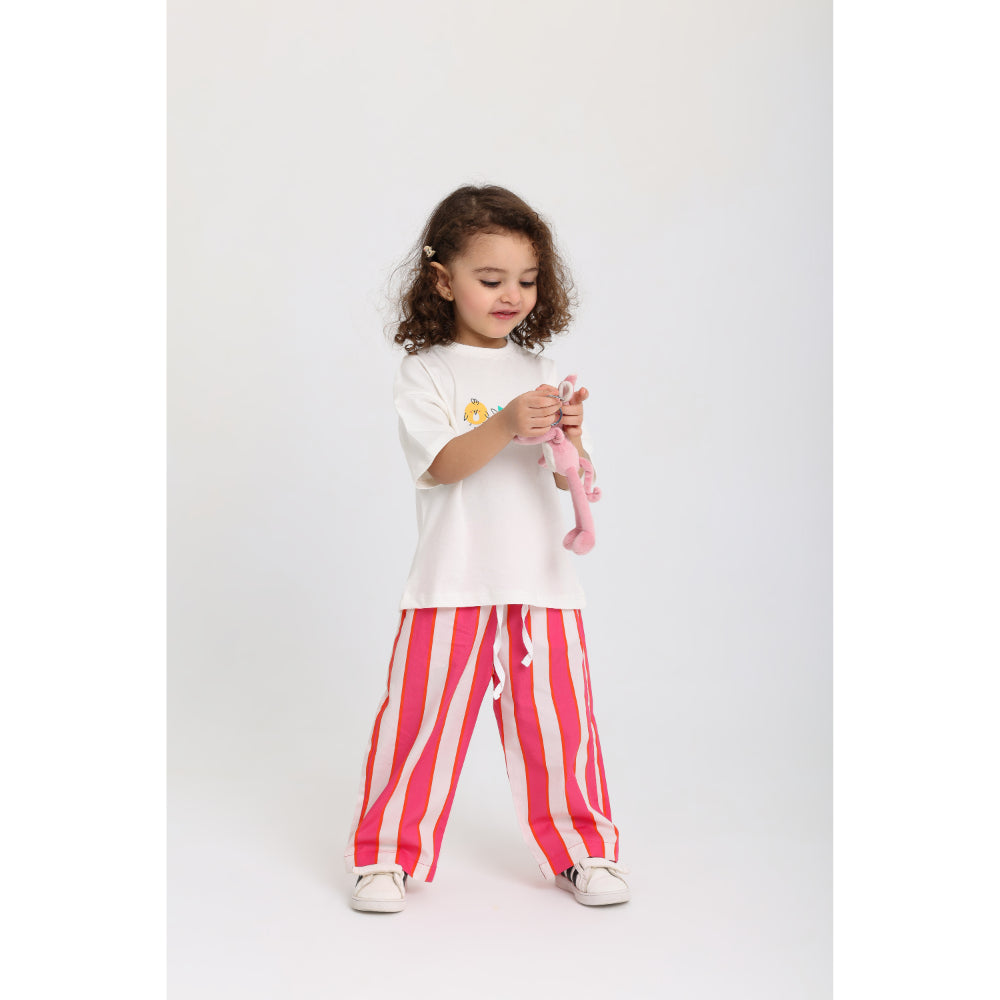 Girls Cotton Pants – Fuchsia & Off-White