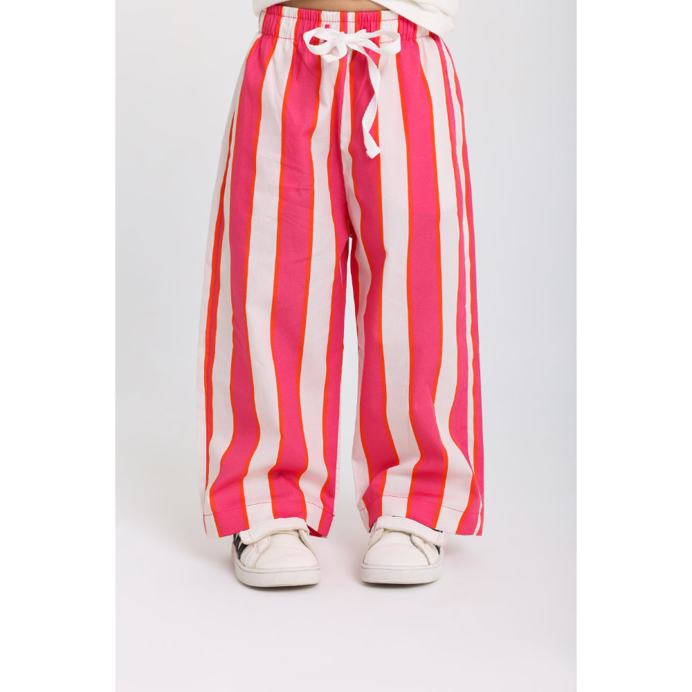 Girls Cotton Pants – Fuchsia & Off-White