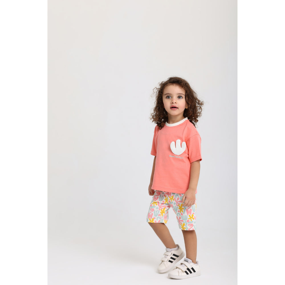 Baby Girls Cotton Outfit Set – Watermelon with "Bloom Little Flower" Print