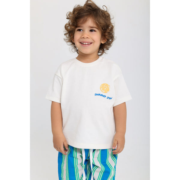 Unisex Baby Cotton T-Shirt – Off-White with "Summer Crew" Print