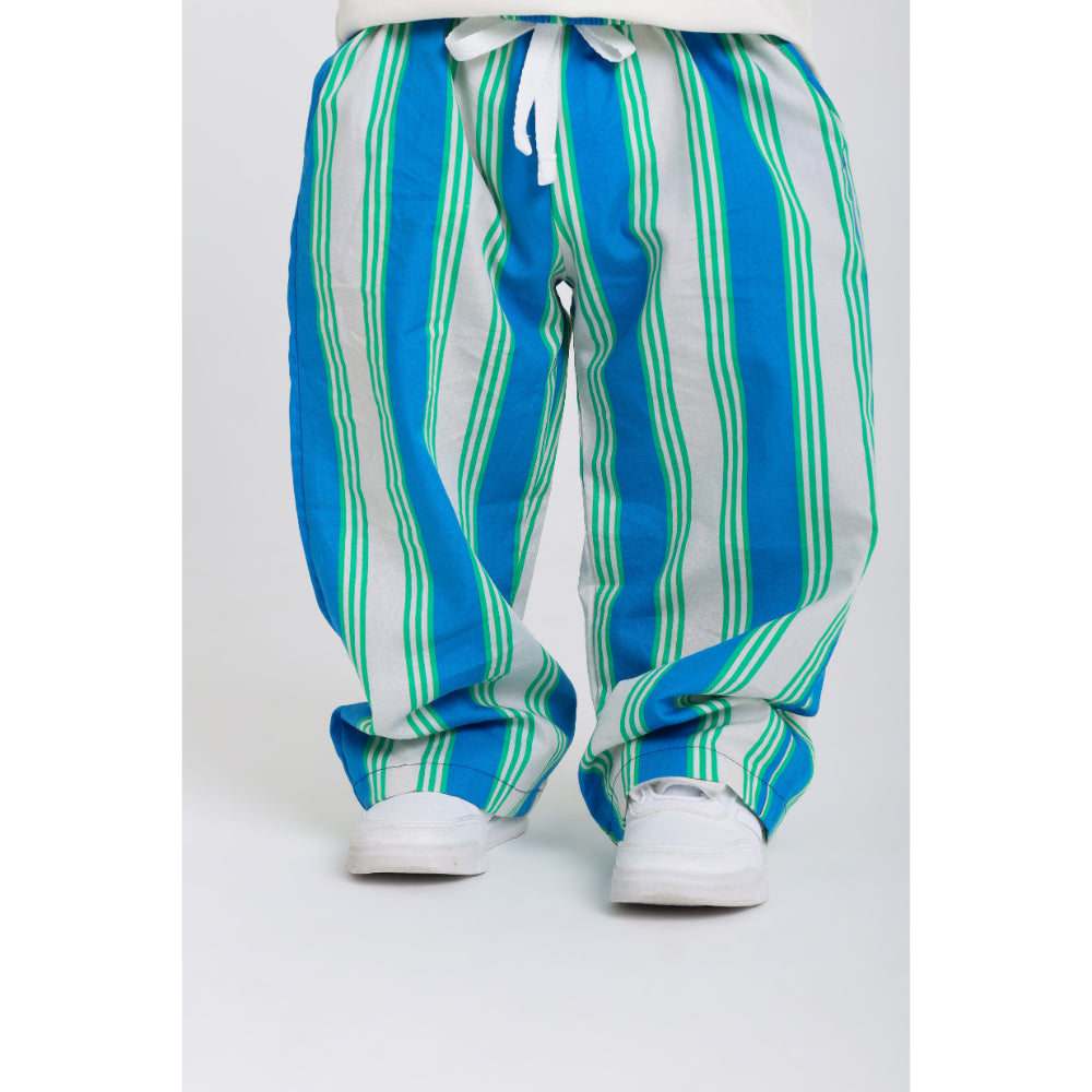 Unisex Kids Cotton Pants – Blue & Off-White