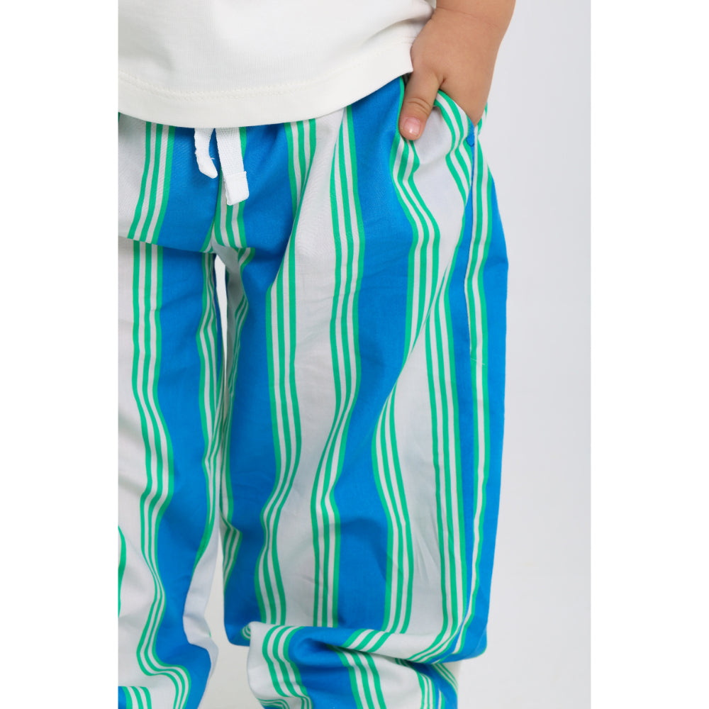 Unisex Baby Cotton Pants – Blue & Off-White